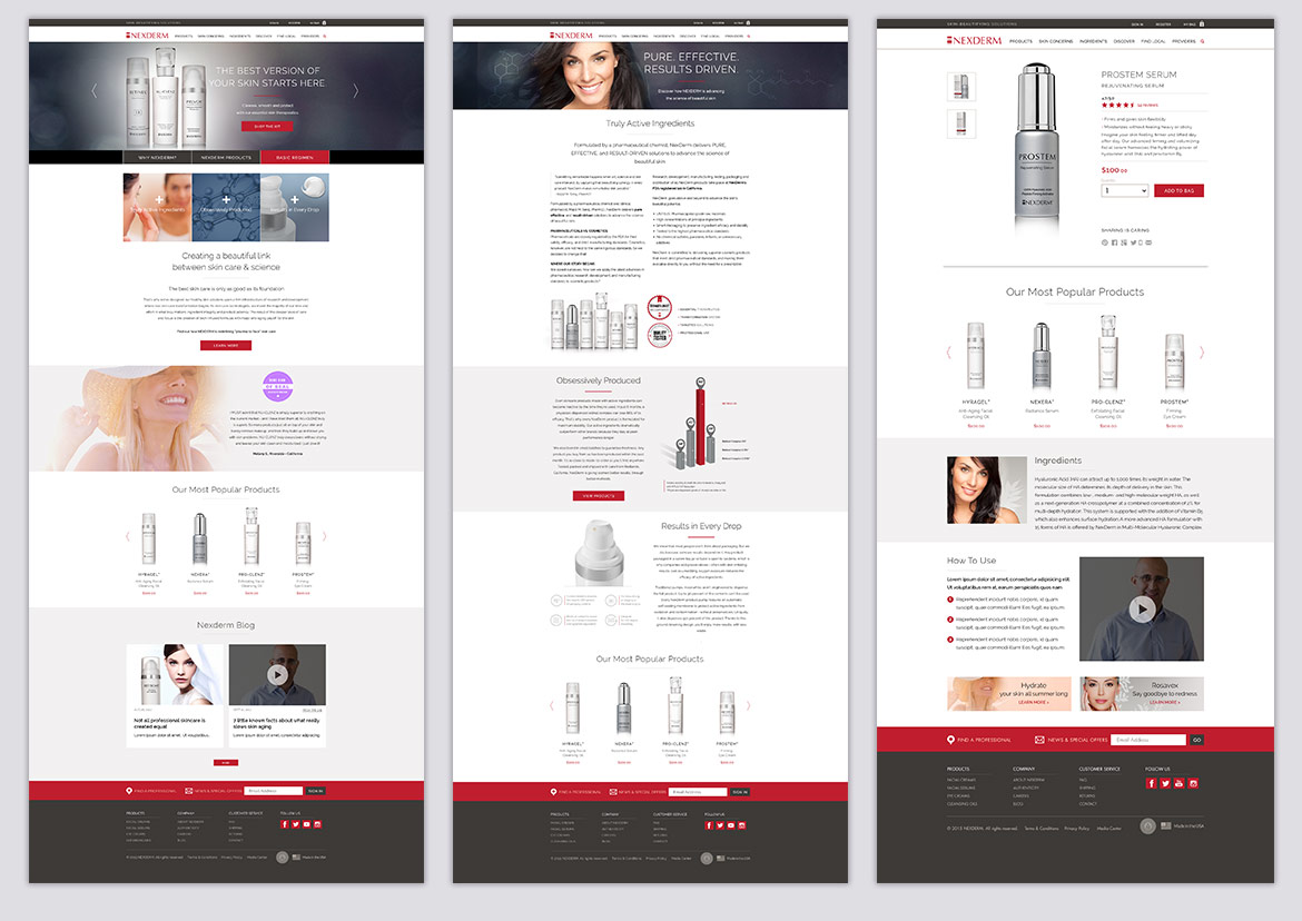 nexderm skincare e-commerce website design